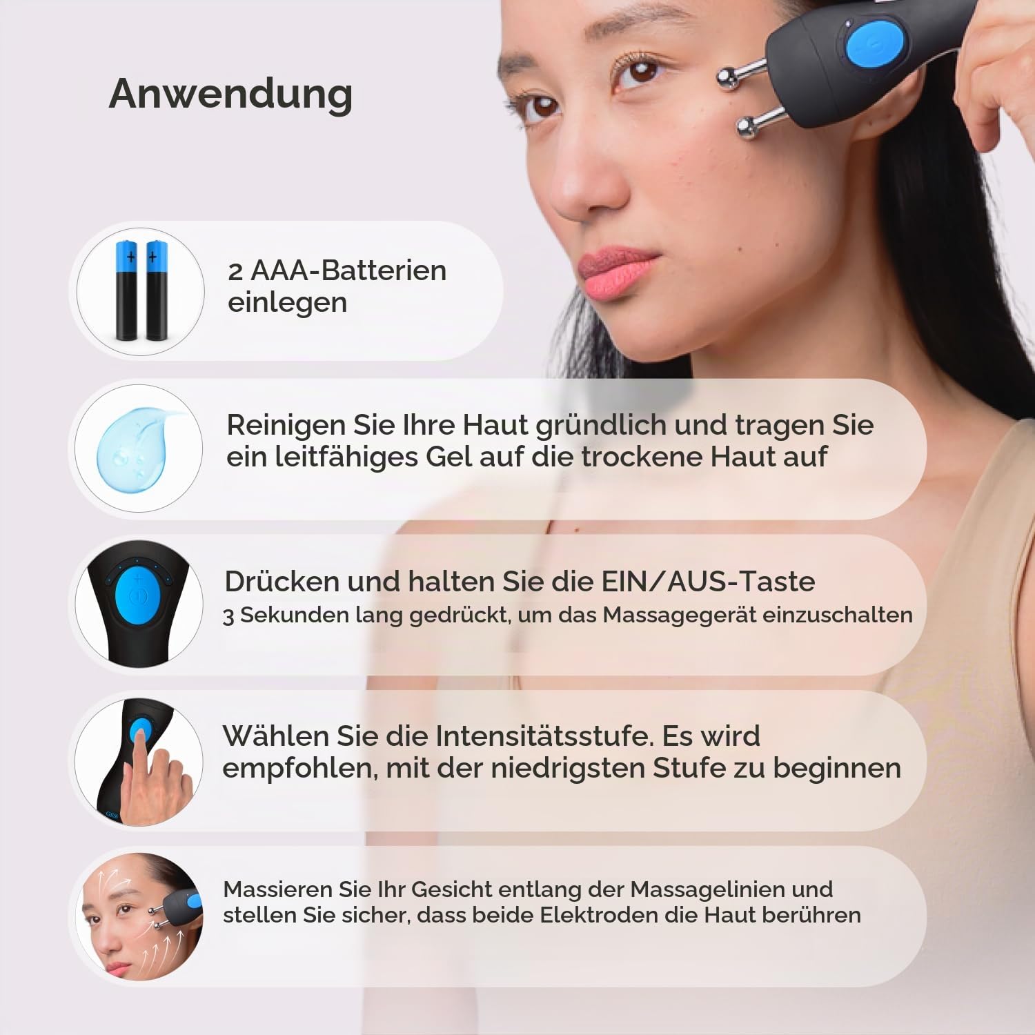 GESS MT Mikrostrom Gesichtsmassagegerät EMS Anti-Aging Batterie
