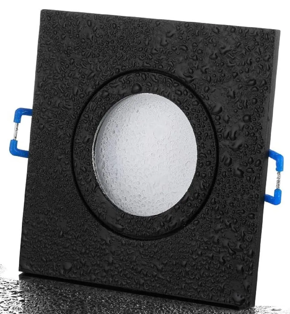 feinlux LED Einbaustrahler Bad 230V IP44 schwarz eckig Einbaurahmen