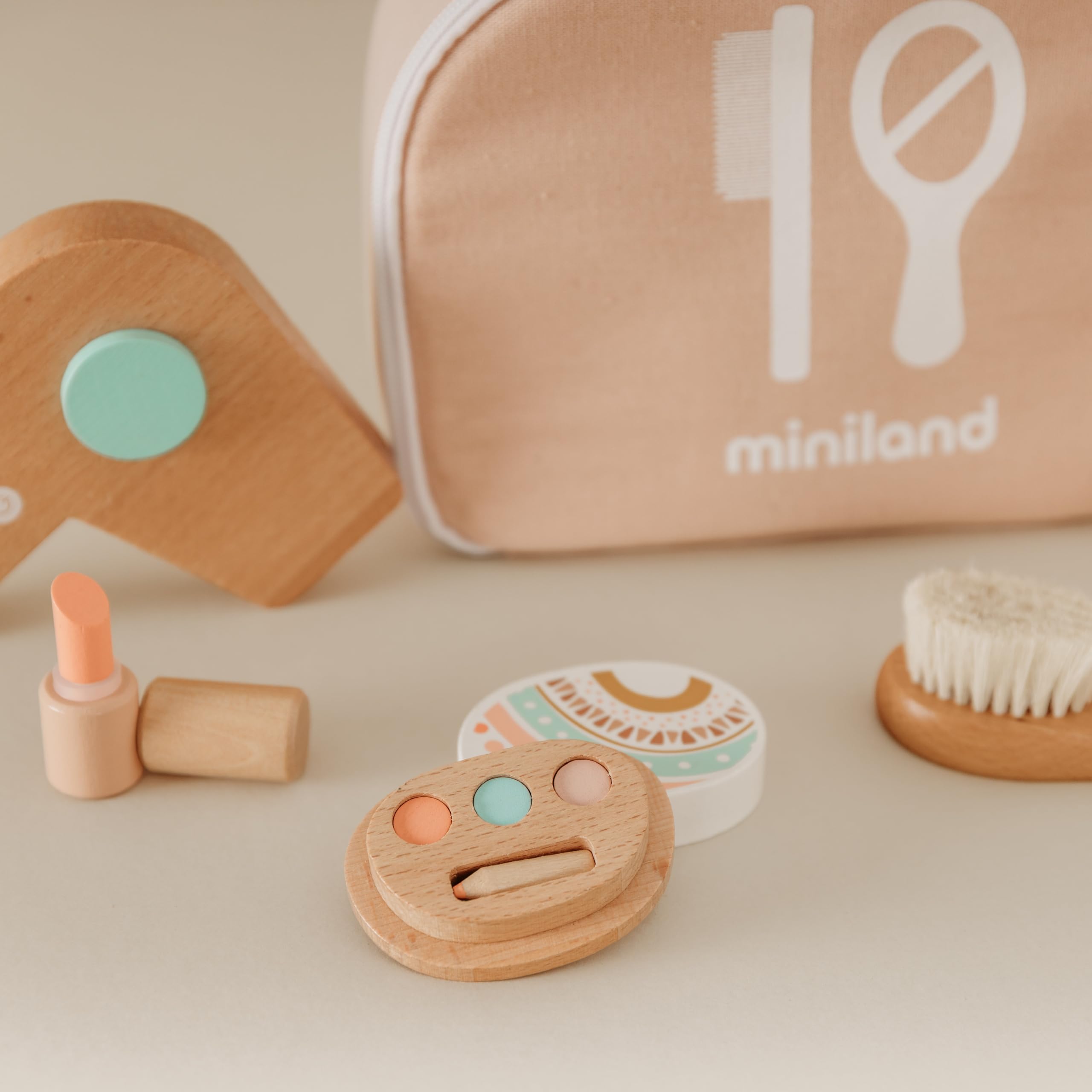 Miniland Dolls Schönheitsset Holz Puppenzubehör Koffer 7-teilig