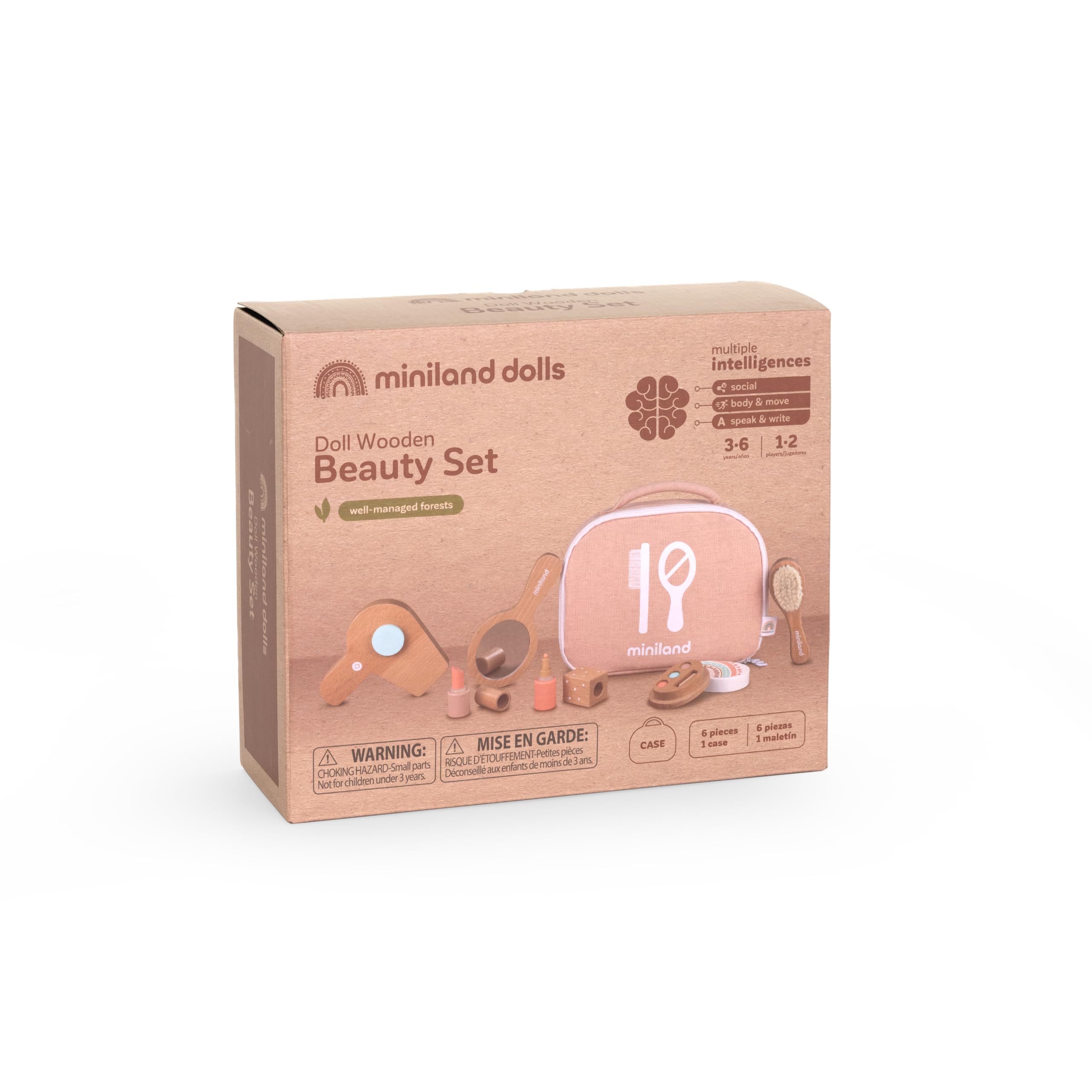 Miniland Dolls Schönheitsset Holz Puppenzubehör Koffer 7-teilig
