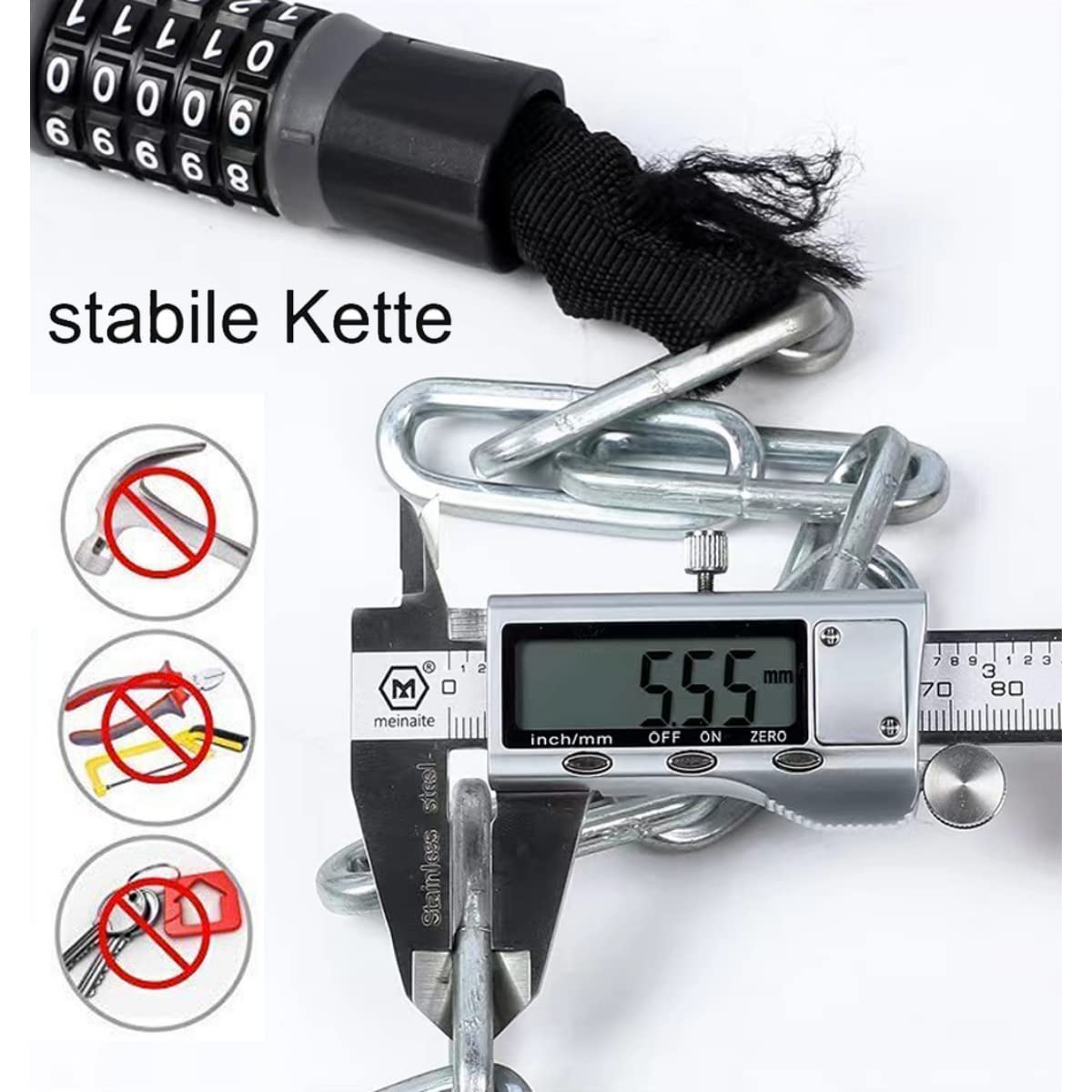 smartEC Fahrradschlösser Kettenschloss 120 cm Schlüssel