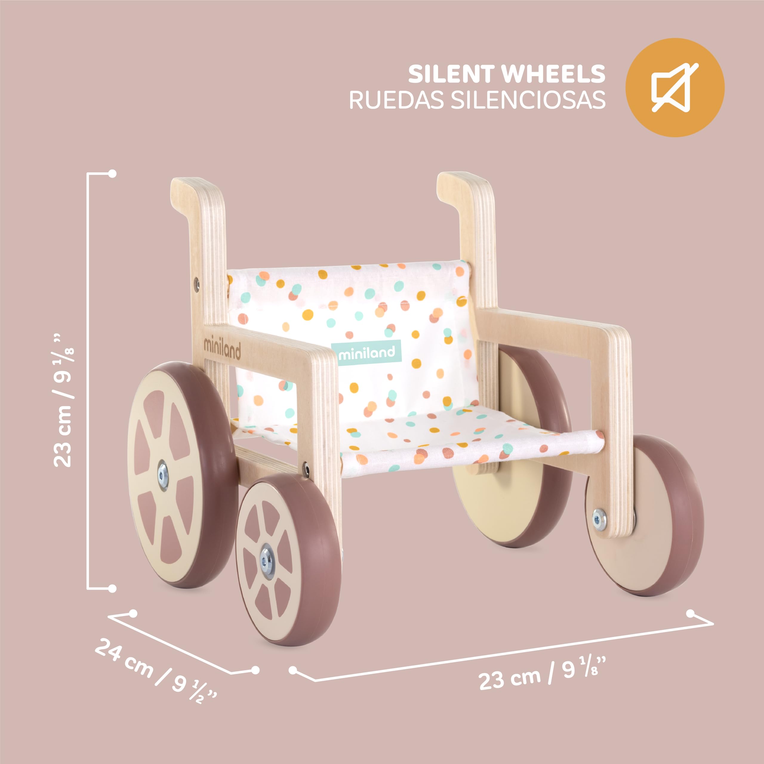 Miniland Rollstuhl für Puppen bis 38cm Holz