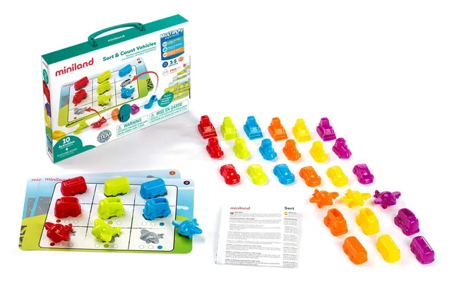 Miniland Math Sort & Count Vehicles Lernspiel 36 Fahrzeuge