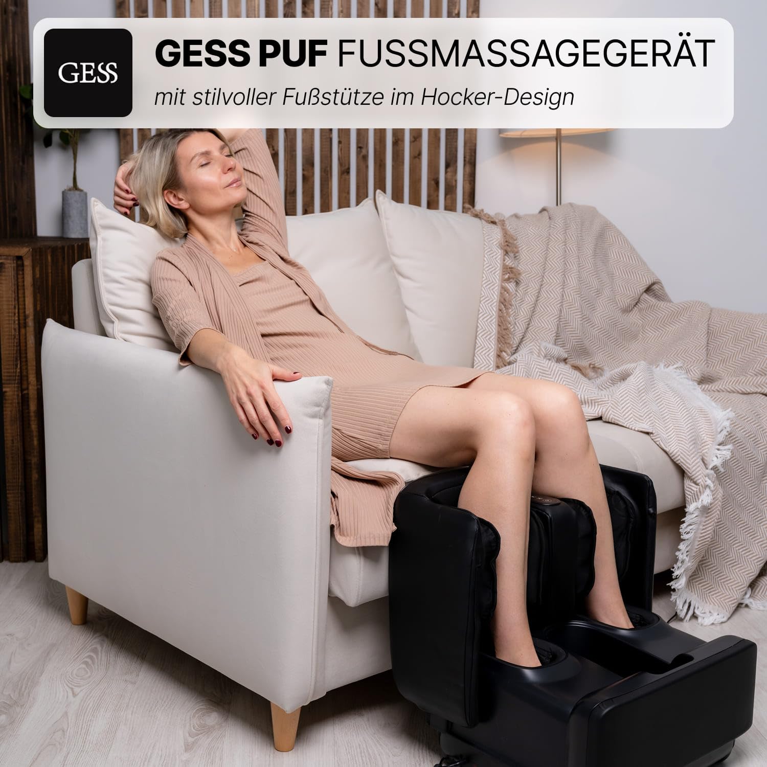 GESS PUF 3-in-1 Fußmassagegerät Shiatsu Wärme Schwarz