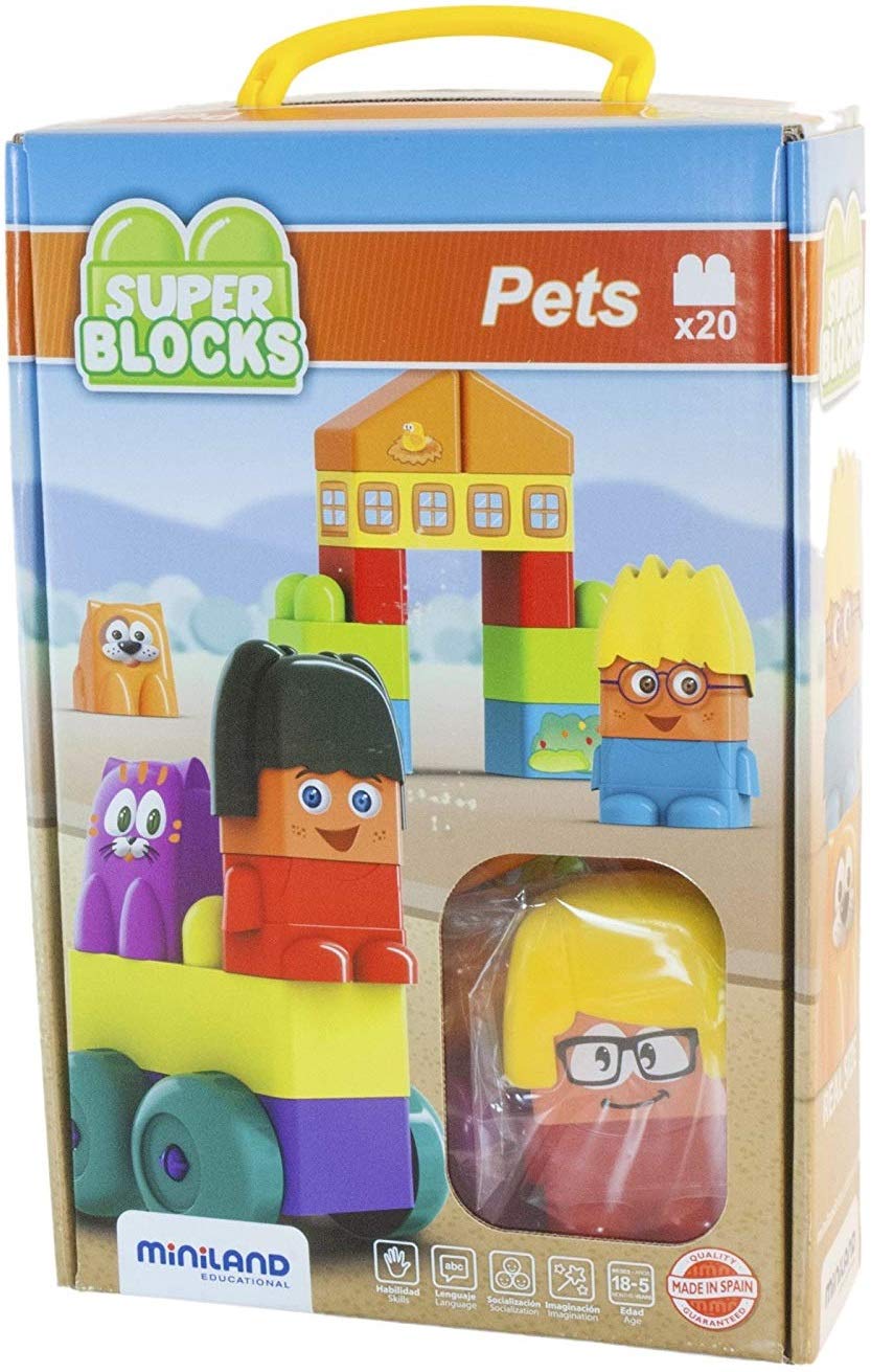 Miniland Super Blocks Pets Bausteine 12 Teile Hund Katze