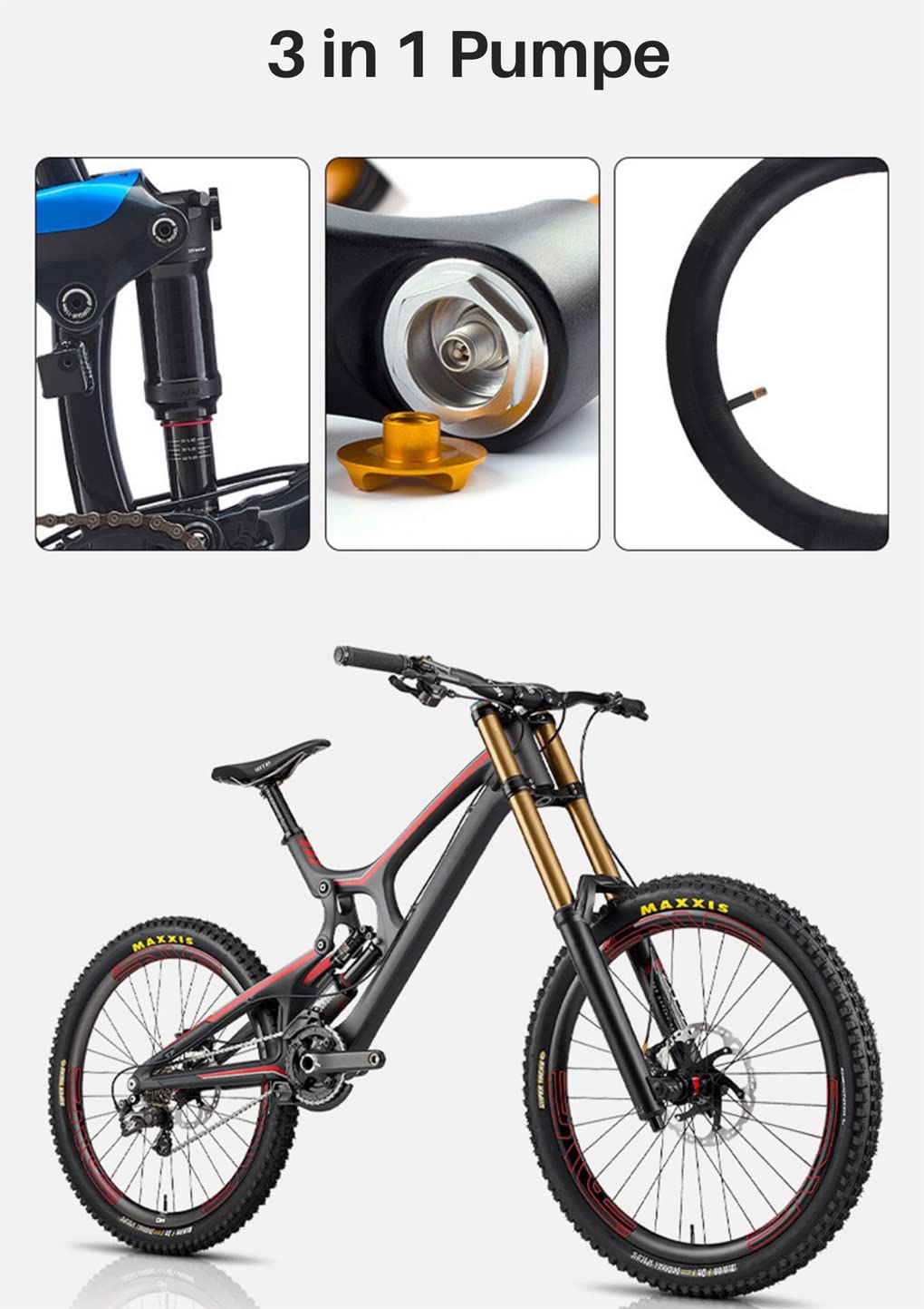 smartEC Fahrradpumpe Dämpferpumpe 300 PSI 20 Bar Schrader Presta