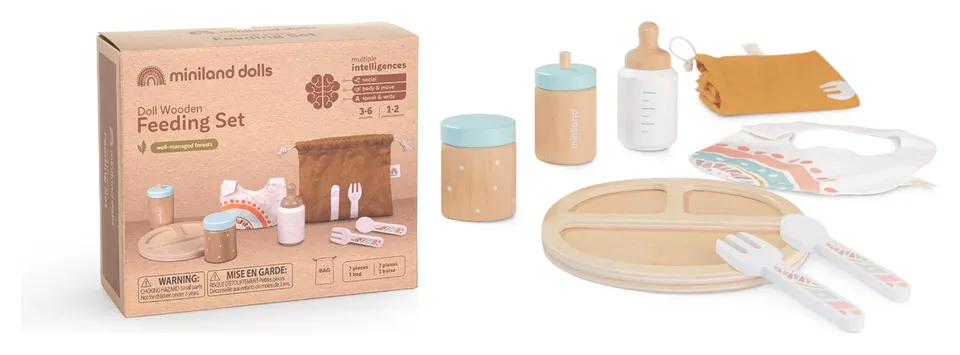 Miniland Dolls 94060 Fütterset Holz Puppenzubehör