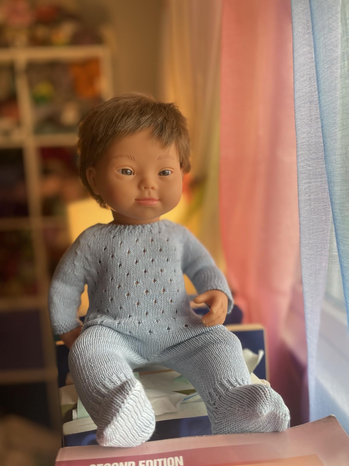 Miniland Dolls Strickpyjama blau Puppenkleidung 38 cm recycelt