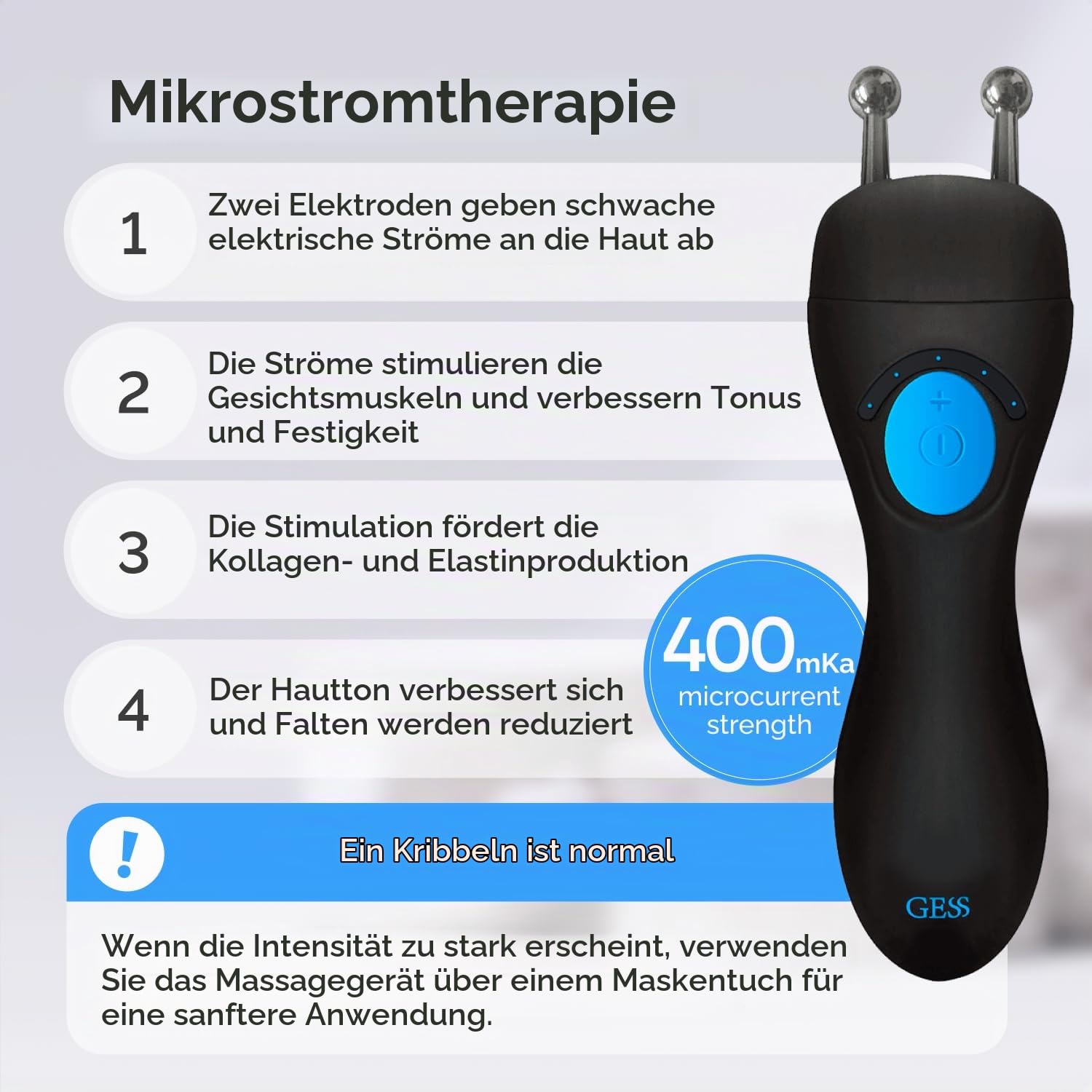 GESS MT Mikrostrom Gesichtsmassagegerät EMS Anti-Aging Batterie