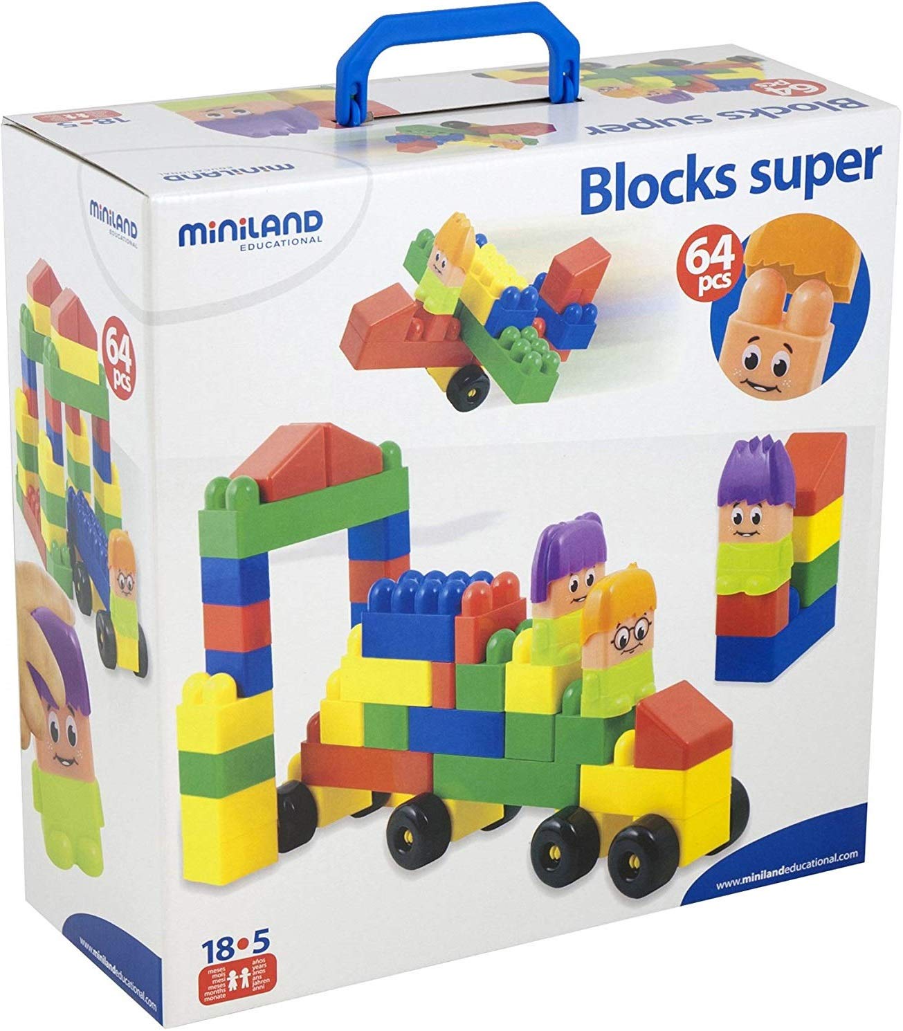 Miniland Super Blocks 32337 Bausteine 64 Teile mit Rädern