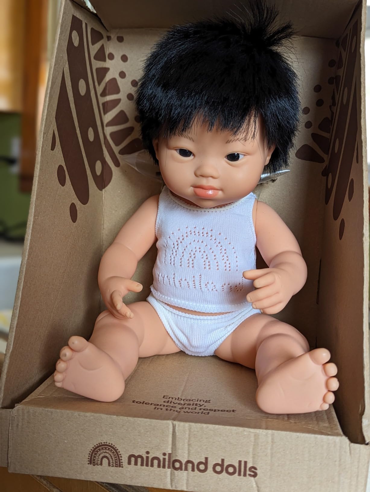 Miniland Dolls Babypuppe Junge 38 cm asiatisch Down Syndrom
