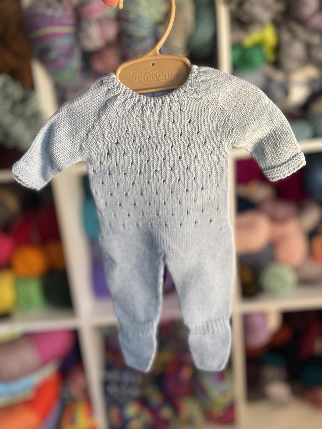Miniland Dolls Strickpyjama blau Puppenkleidung 38 cm recycelt