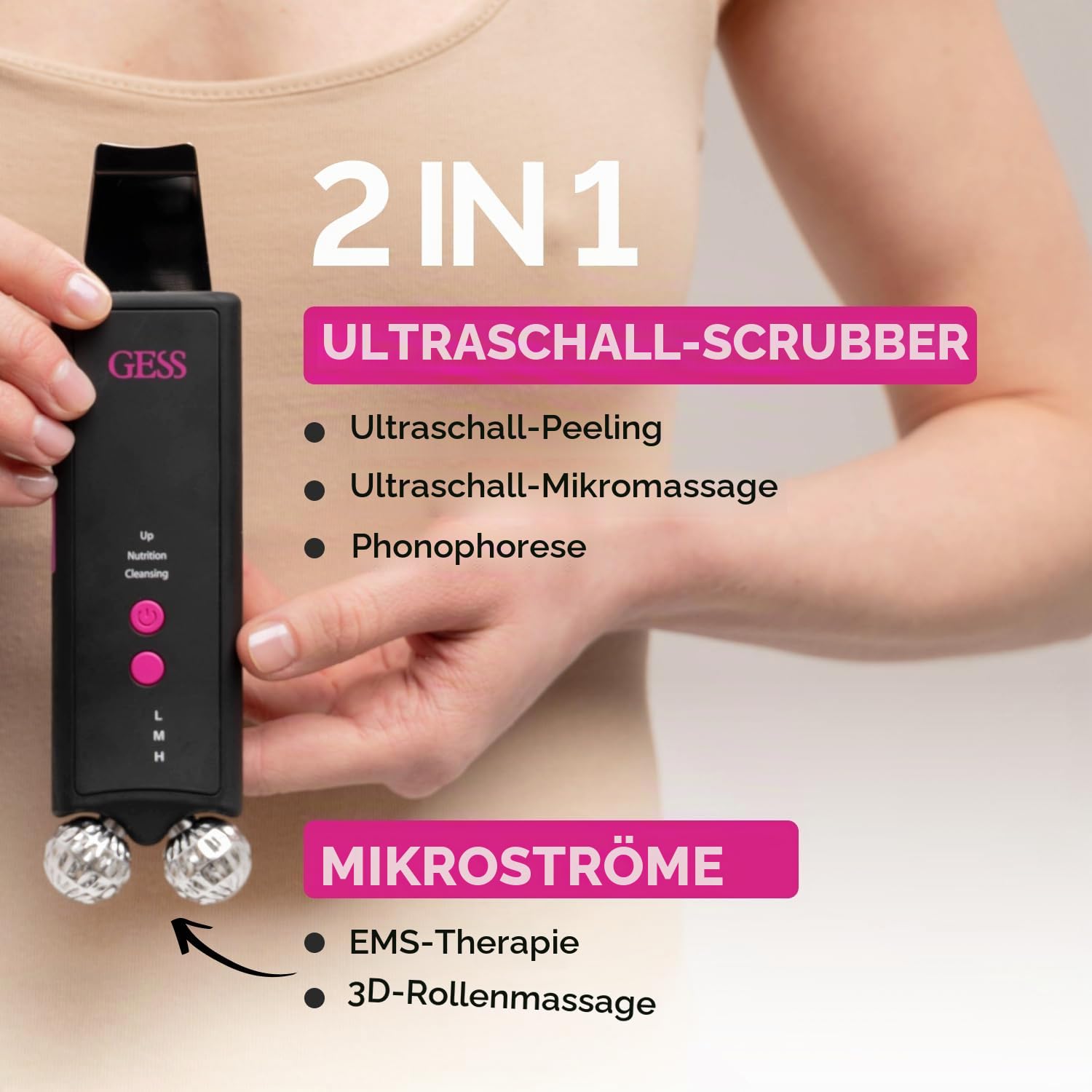 Gess Mamba Skin Scrubber Porenreiniger Schwarz-Pink Ultraschall