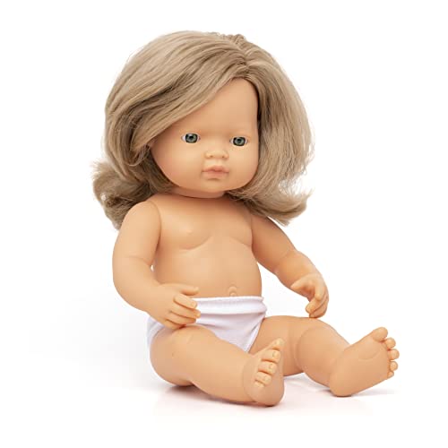 Miniland Dolls Babypuppe Mädchen 38cm dunkelblond ohne Kleidung