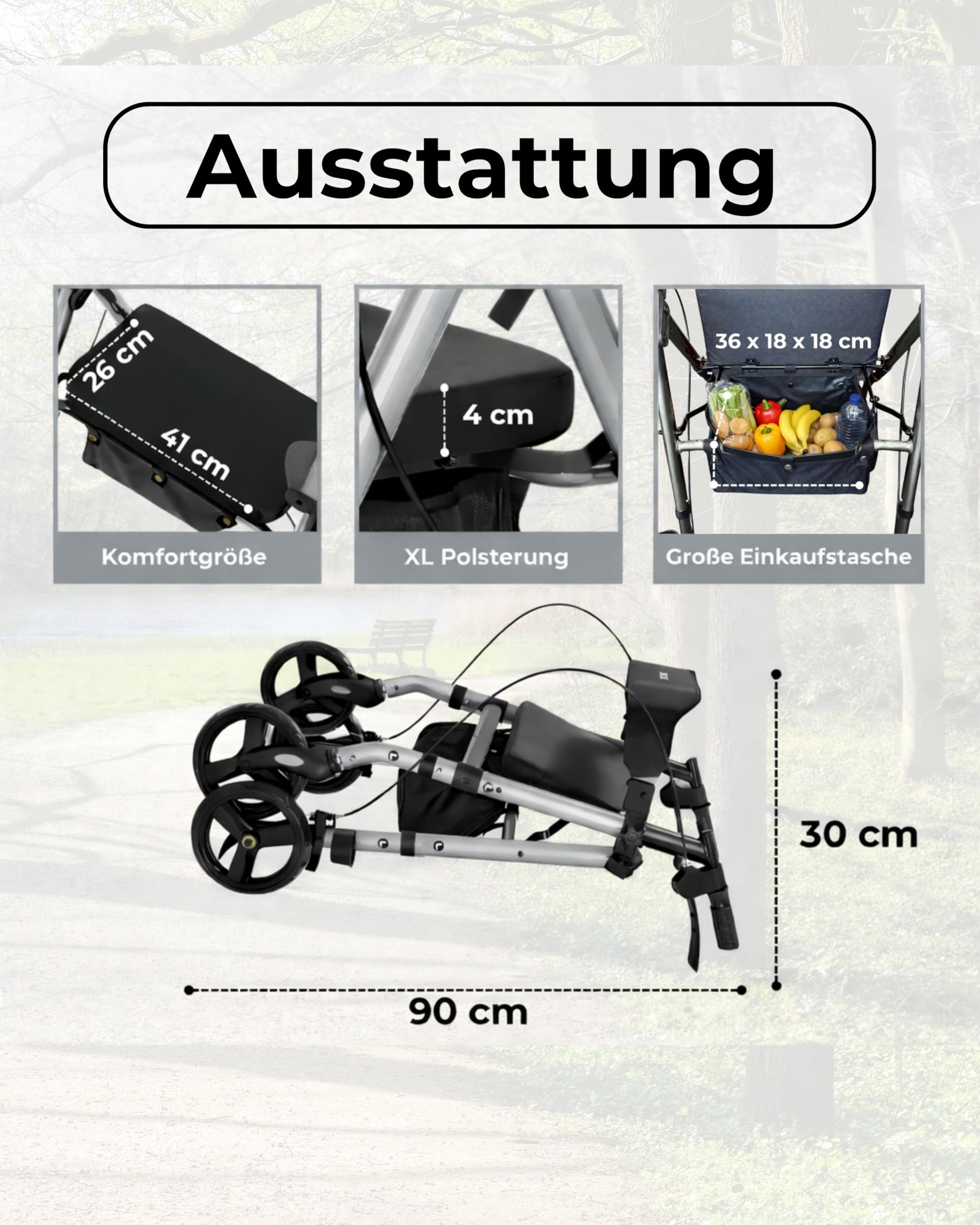 maxErgo Rollator Silber Gehhilfe mit Sitz 8 Zoll Räder