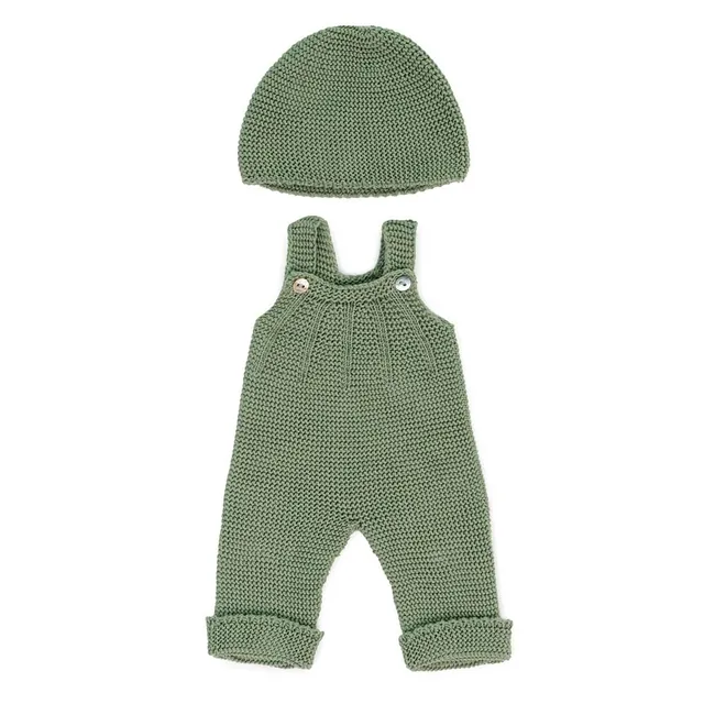 Miniland Strickset Latzhose Mütze grün 38 cm Puppen