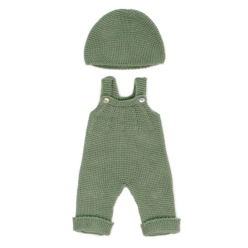 Miniland Strickset Latzhose Mütze grün 38 cm Puppen