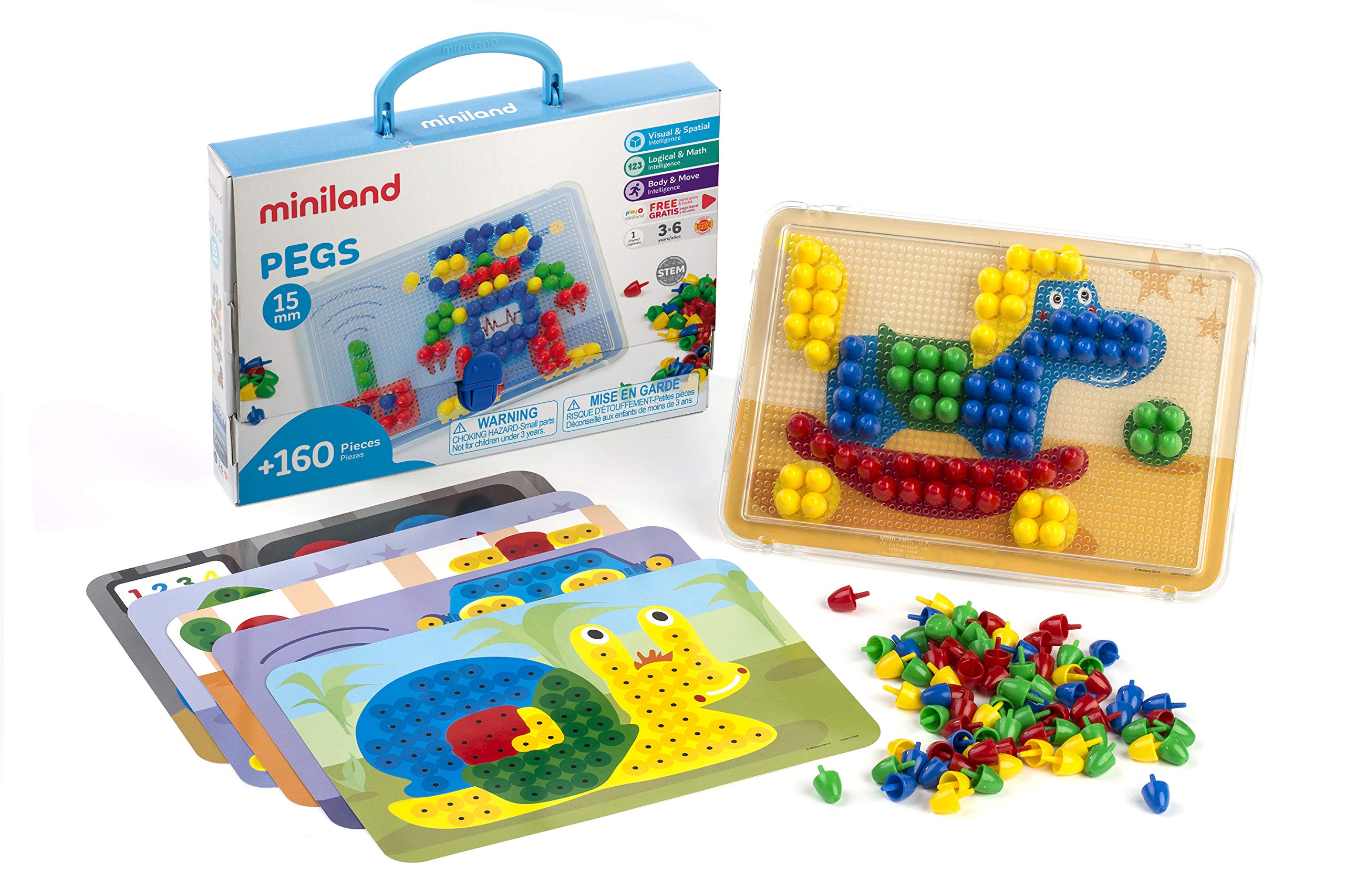 Miniland Pegs 15 mm Mosaik Steckspiel 160 Teile Bunt