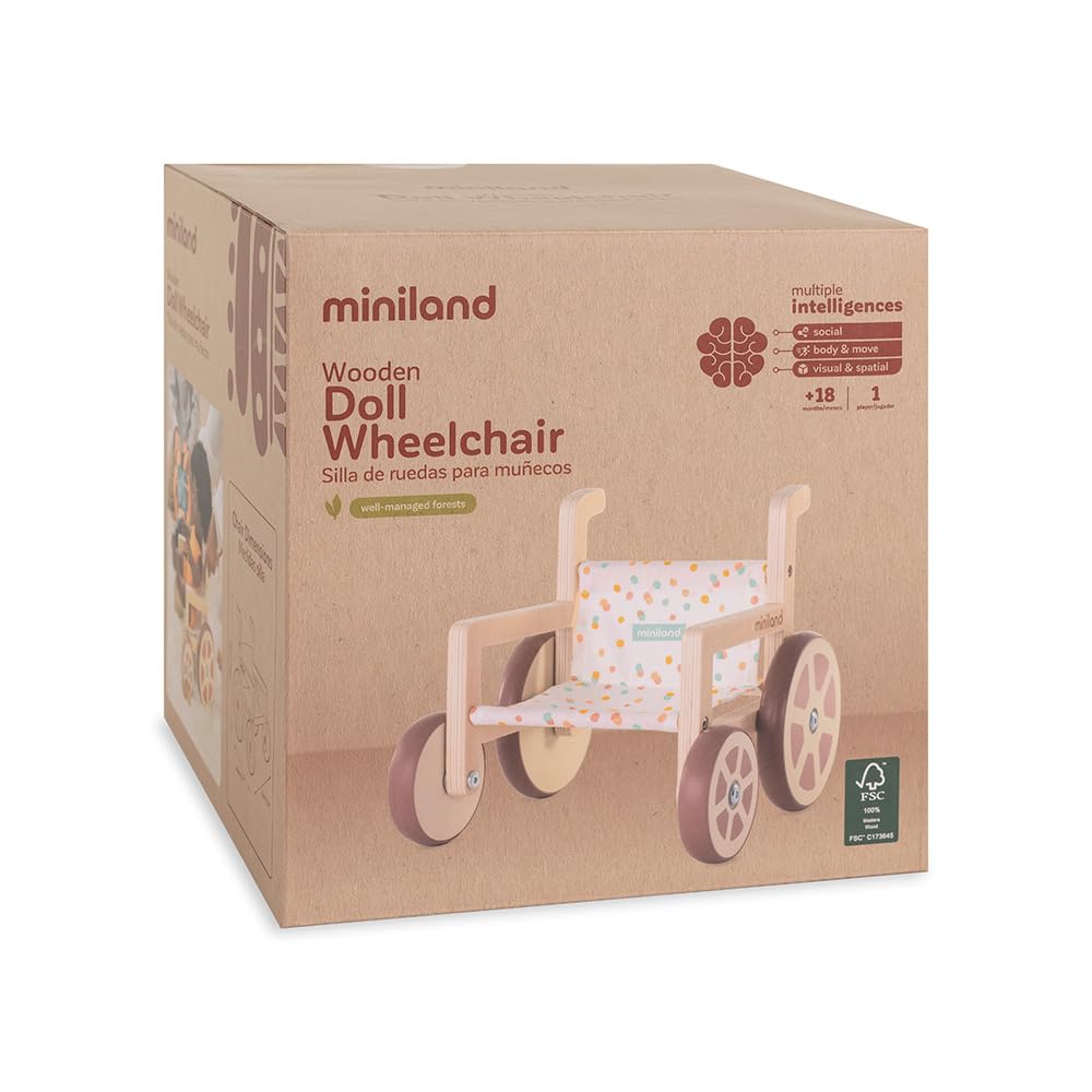 Miniland Rollstuhl für Puppen bis 38cm Holz