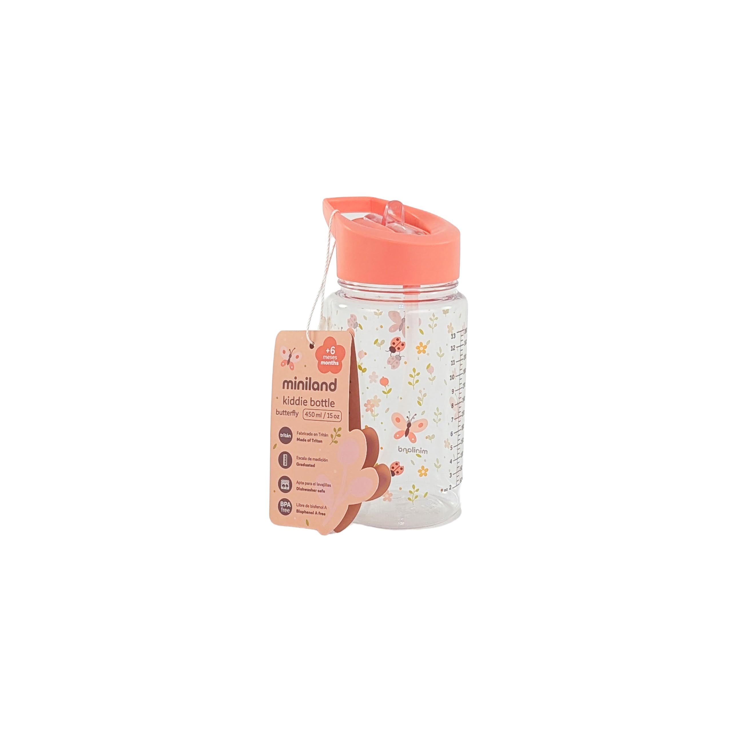 Miniland Kiddie Bottle Butterfly Trinkflasche 450 ml Strohhalm