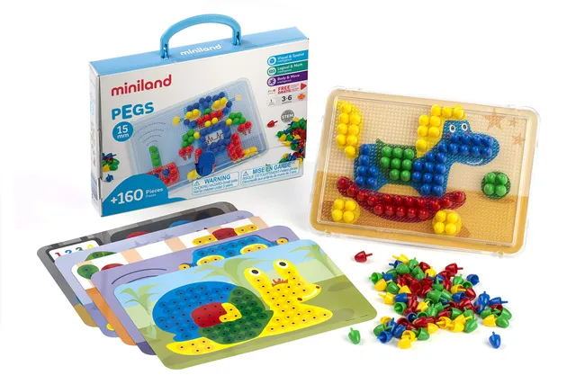 Miniland Pegs 15 mm Mosaik Steckspiel 160 Teile Bunt