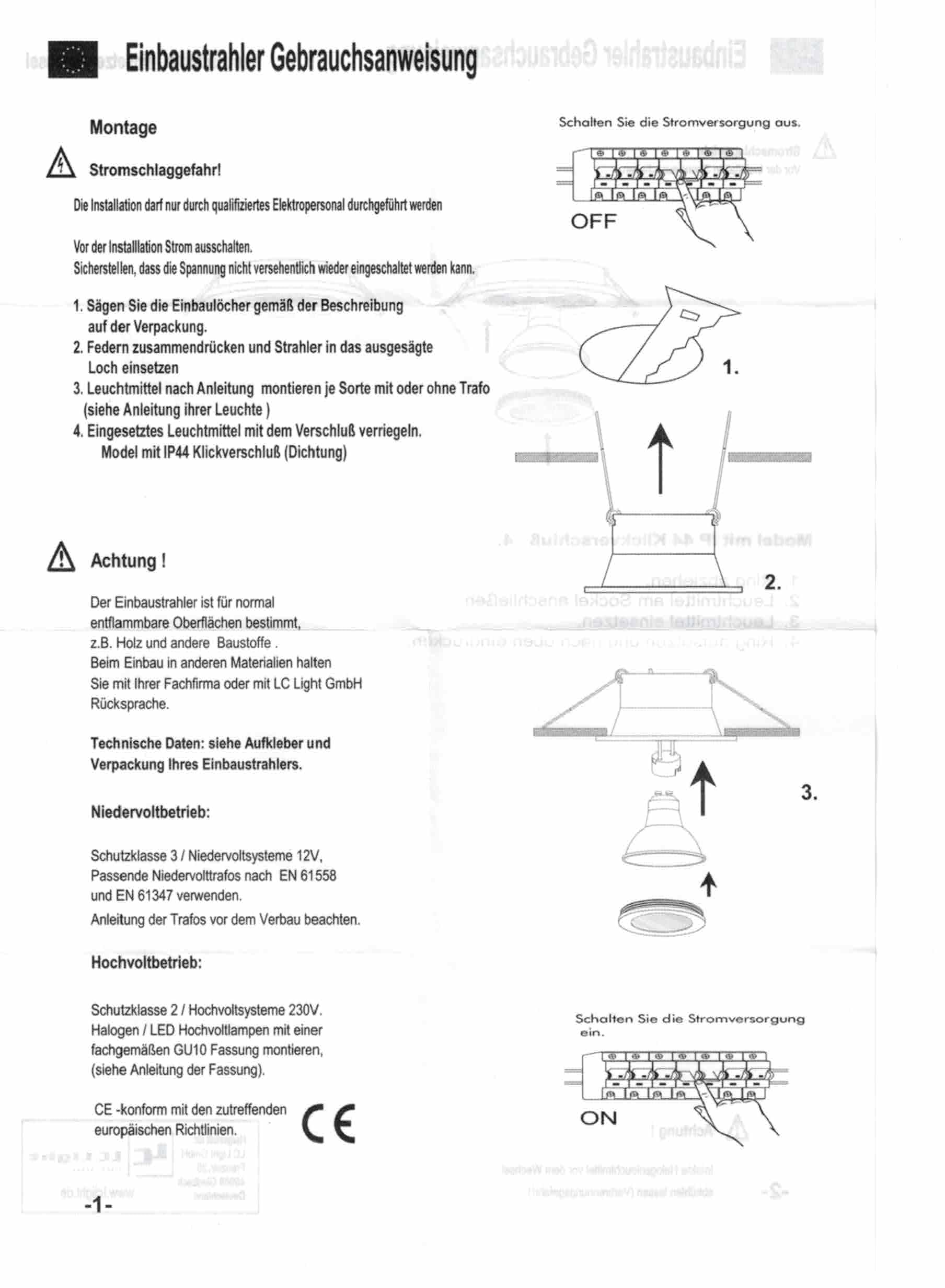 feinlux LED Einbaustrahler Bad 230V IP44 schwarz eckig Einbaurahmen