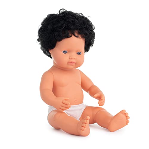 Miniland Dolls 31231 Babypuppe Junge 38 cm schwarze Locken Vinyl