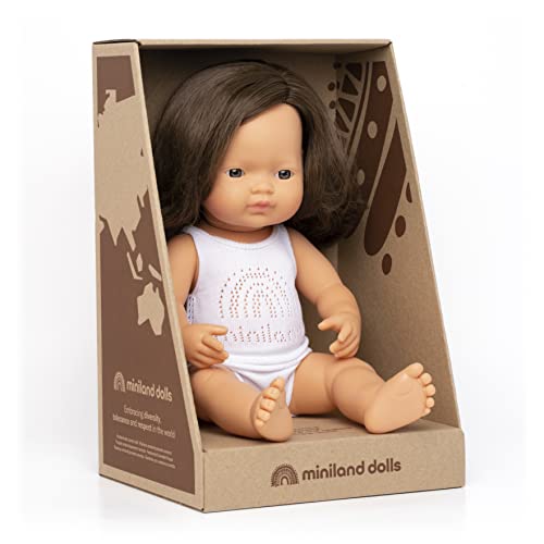 Miniland Babypuppe Braunhaariges Mädchen 38cm 31180 Vinyl
