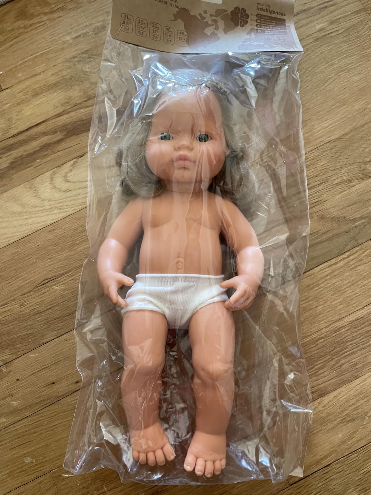 Miniland Dolls Babypuppe Mädchen 38cm dunkelblond ohne Kleidung