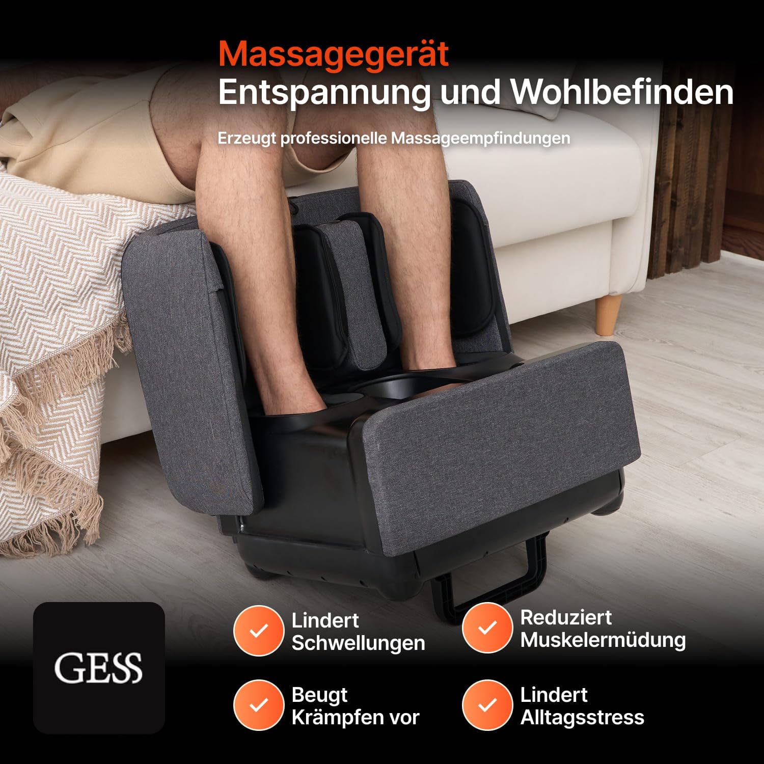 GESS PUF 3-in-1 Fußmassagegerät Shiatsu Wärme Grau
